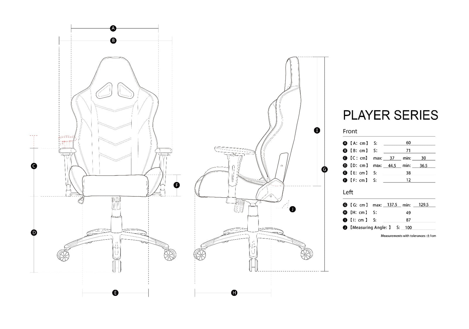 AKRACING Player Gaming Chair Pink Dimensions